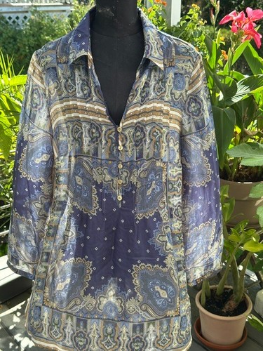 Edle seidenbluse blaugemustert - seidenbluse,