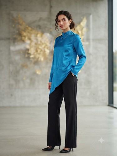 Satin bluse türkis - h&m, satin‑bluse